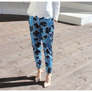 J. Crew Floral Skimmer Ankle Pants  4  Blue & Navy  Ankle Mid Rise Chino